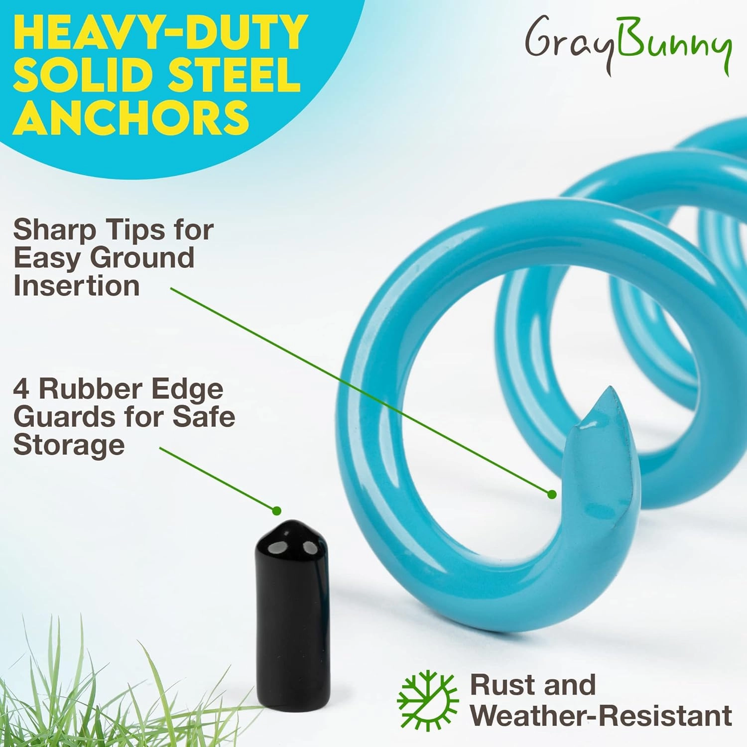 Gray Bunny 16" Ground Anchors Screw in, 4 pk Trampoline Stakes, Trampoline Tie Down Anchor Kit, Great for Securing Tents, Canopies, Swing Sets, Screw Them with a Drilling Machine