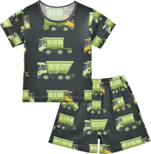 Green Garbage Trucks Cute Summer Pajamas Short Set 2 Piece Sleepwear
