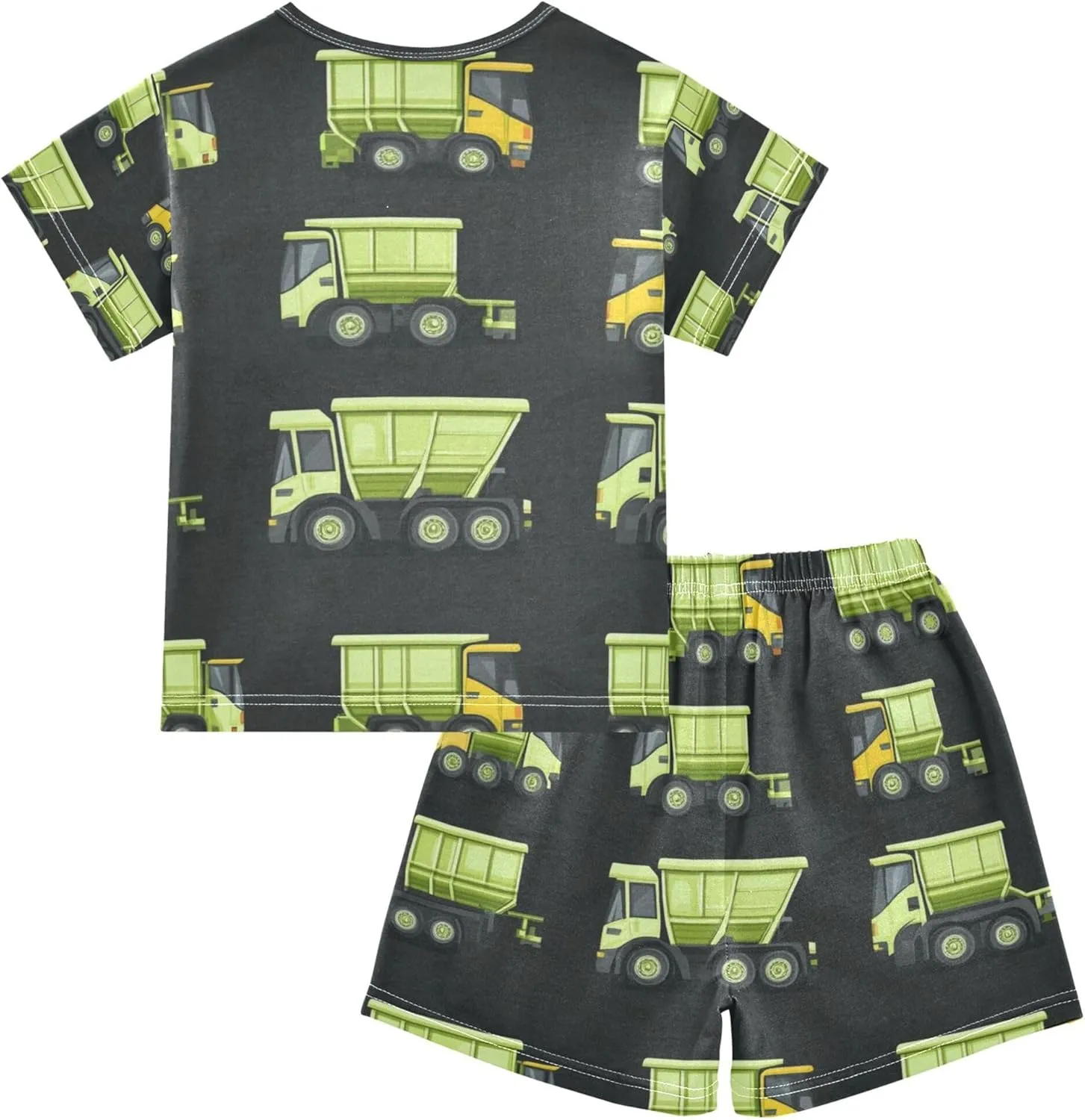 Green Garbage Trucks Cute Summer Pajamas Short Set 2 Piece Sleepwear