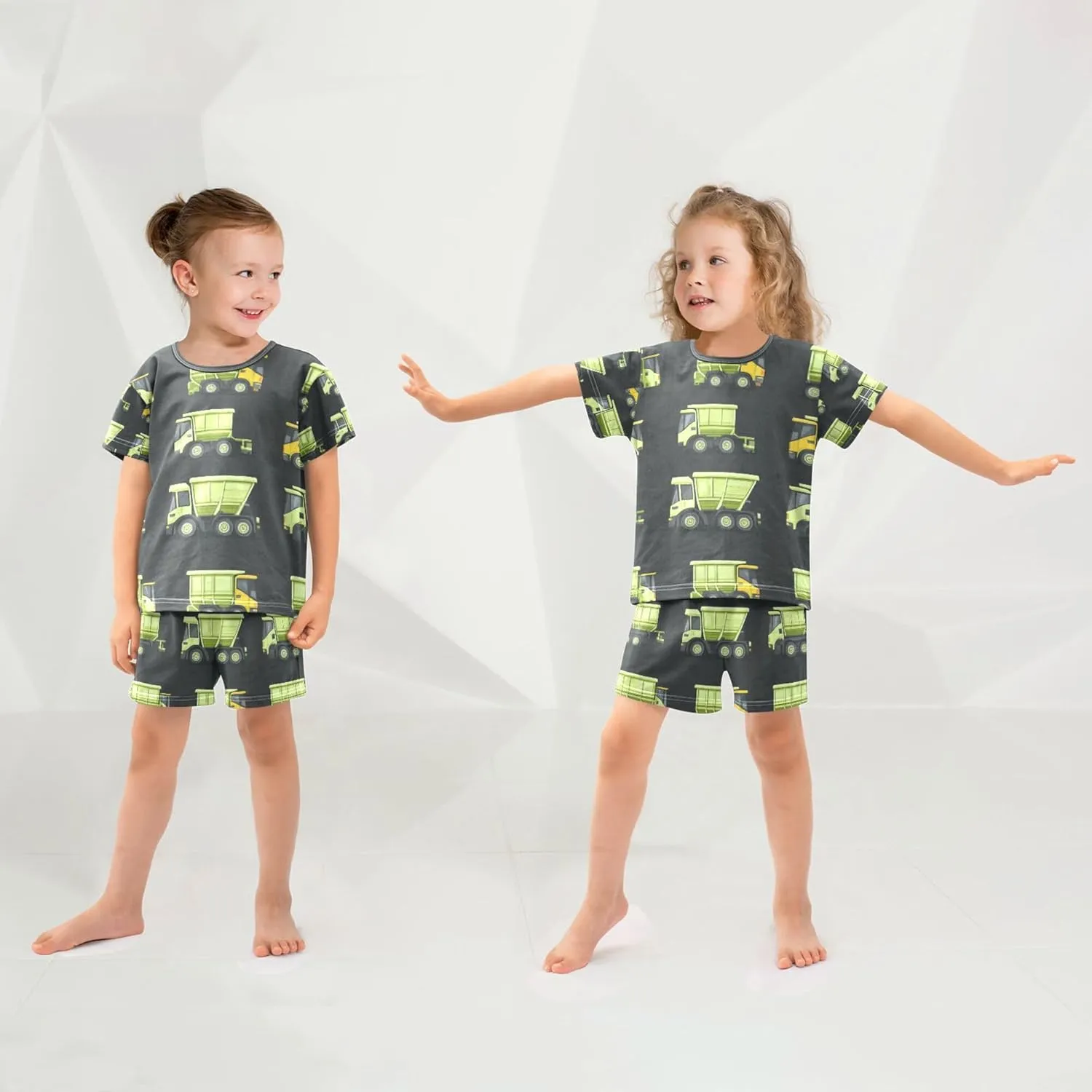 Green Garbage Trucks Cute Summer Pajamas Short Set 2 Piece Sleepwear