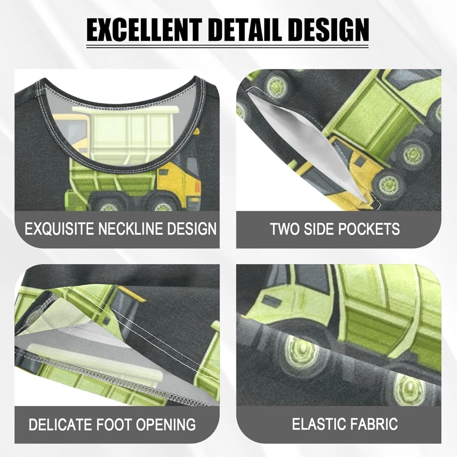 Green Garbage Trucks Cute Summer Pajamas Short Set 2 Piece Sleepwear