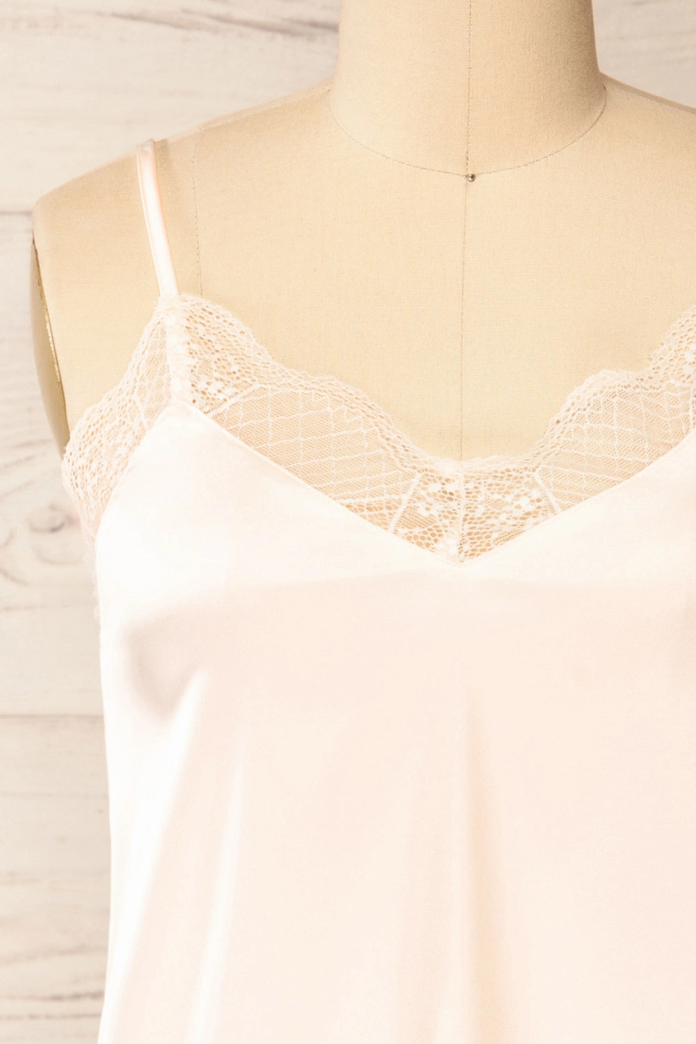 Guarenas | Pink Satin Cami Top w/ Lace Trim
