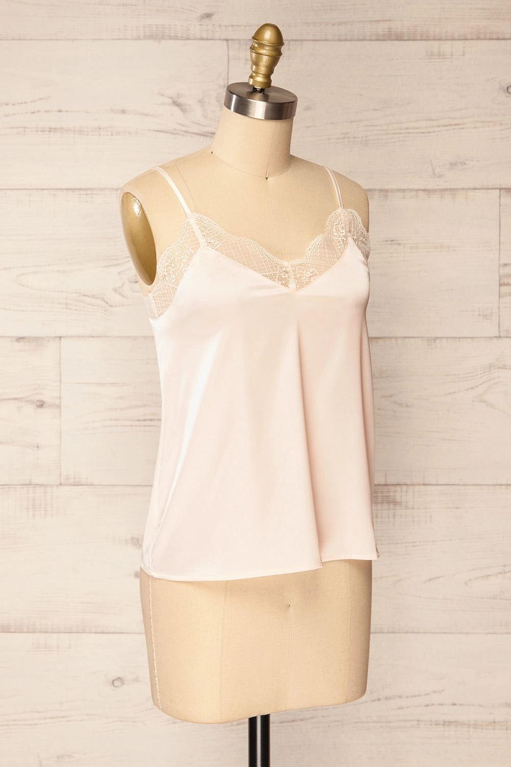 Guarenas | Pink Satin Cami Top w/ Lace Trim