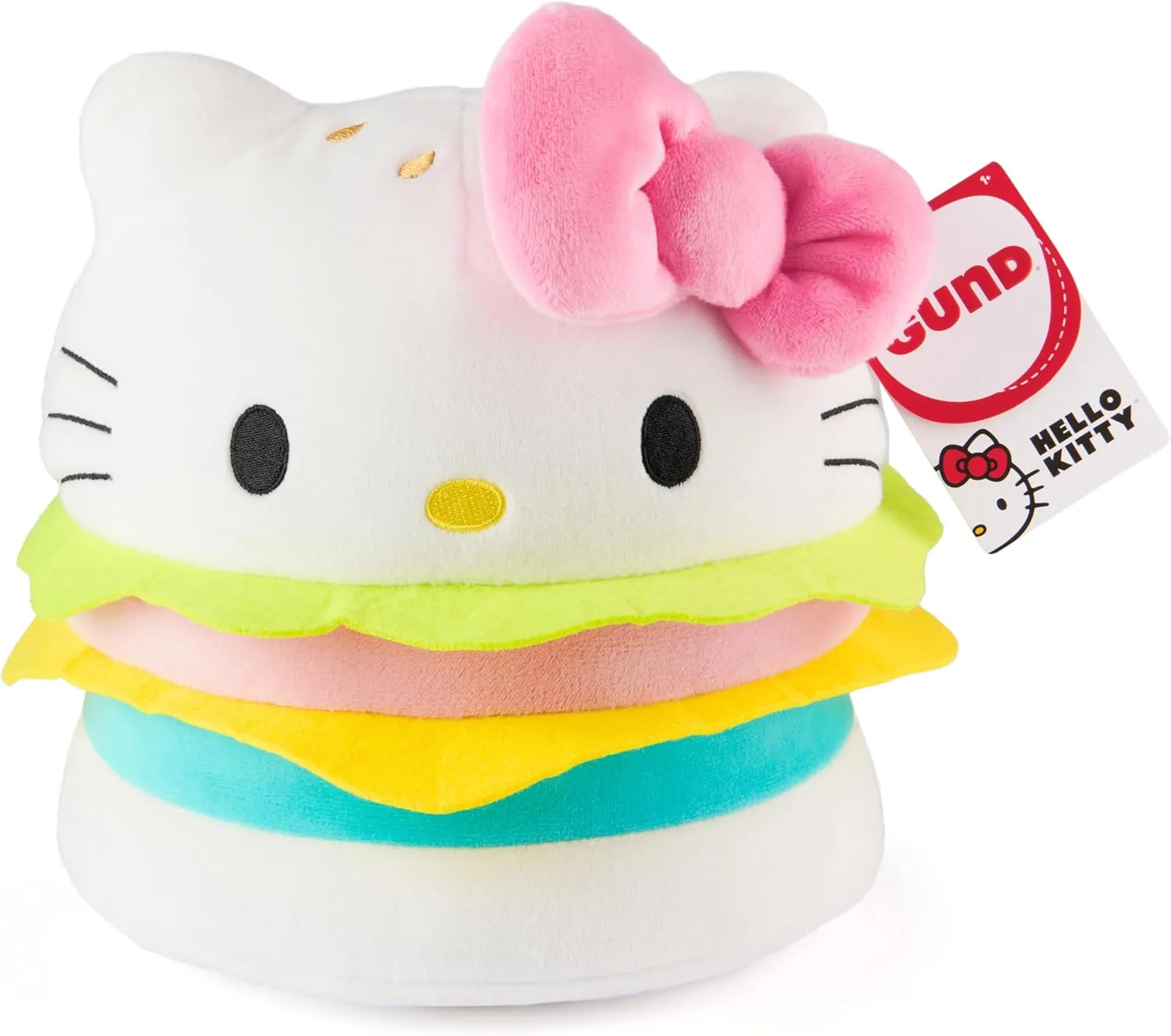 GUND Sanrio Official Hello Kitty Hamburger Plush, Collectible Plush Toy, Stuffed Animal for Ages 1 and Up, Pink/White, 8”