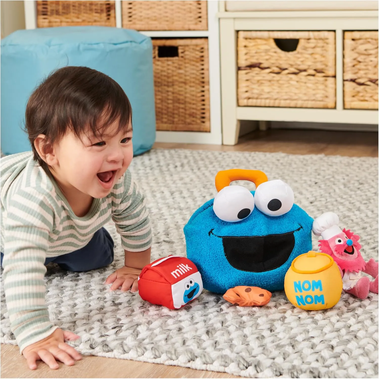 GUND Sesame Street Official Cookie Monster & Gonger Playset, Premium Plush Sensory Toys Playset for Ages 1 & Up, Blue, 8”