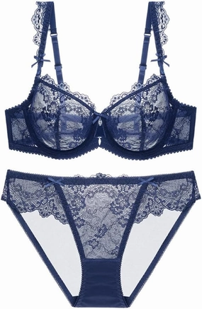 Guoeappa Women's Lace Bra and Panty Sets Underwired Lingerie Set Push Up Sheer Bras