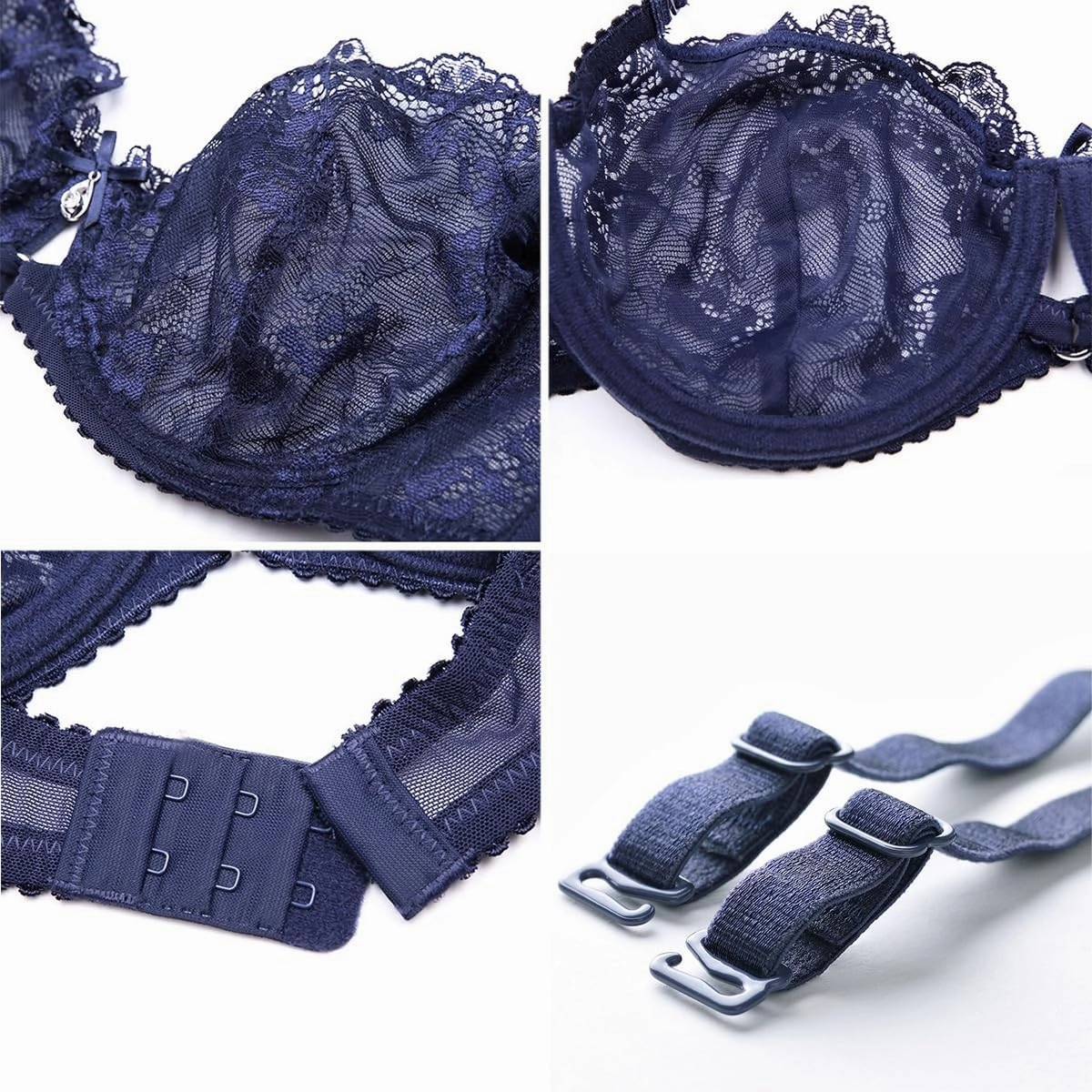 Guoeappa Women's Lace Bra and Panty Sets Underwired Lingerie Set Push Up Sheer Bras