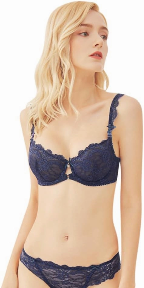 Guoeappa Women's Lace Bra and Panty Sets Underwired Lingerie Set Push Up Sheer Bras