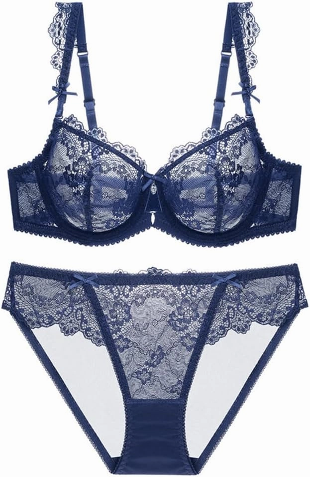 Guoeappa Women's Lace Bra and Panty Sets Underwired Lingerie Set Push Up Sheer Bras