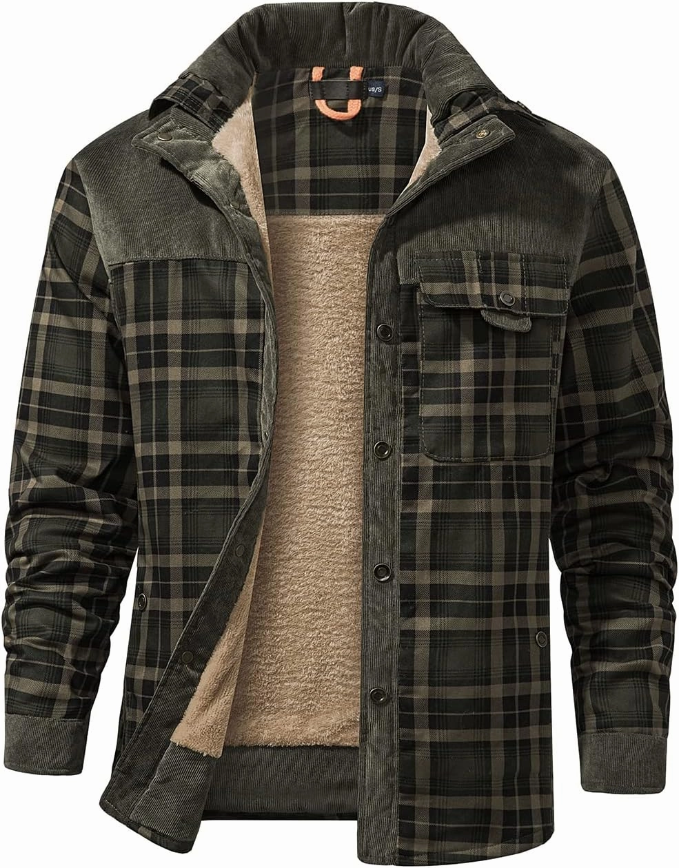 Haellun Men's Long Sleeve Sherpa Lined Shirt Jacket Flannel Plaid Fleece Coats