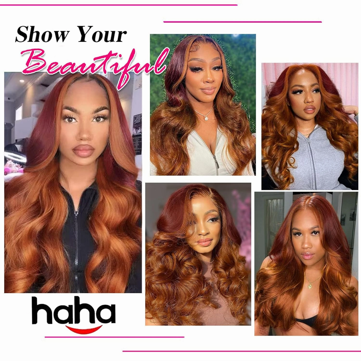haha Ginger Red Ombre Lace Front Wig Human Hair Burgundy Ginger Highlight Lace Front Wig Pre Plucked Body Wave Orange Skunk Stripe Human Hair Wig Glueless 13x4 Lace Frontal Wigs 150% Density 22 Inch