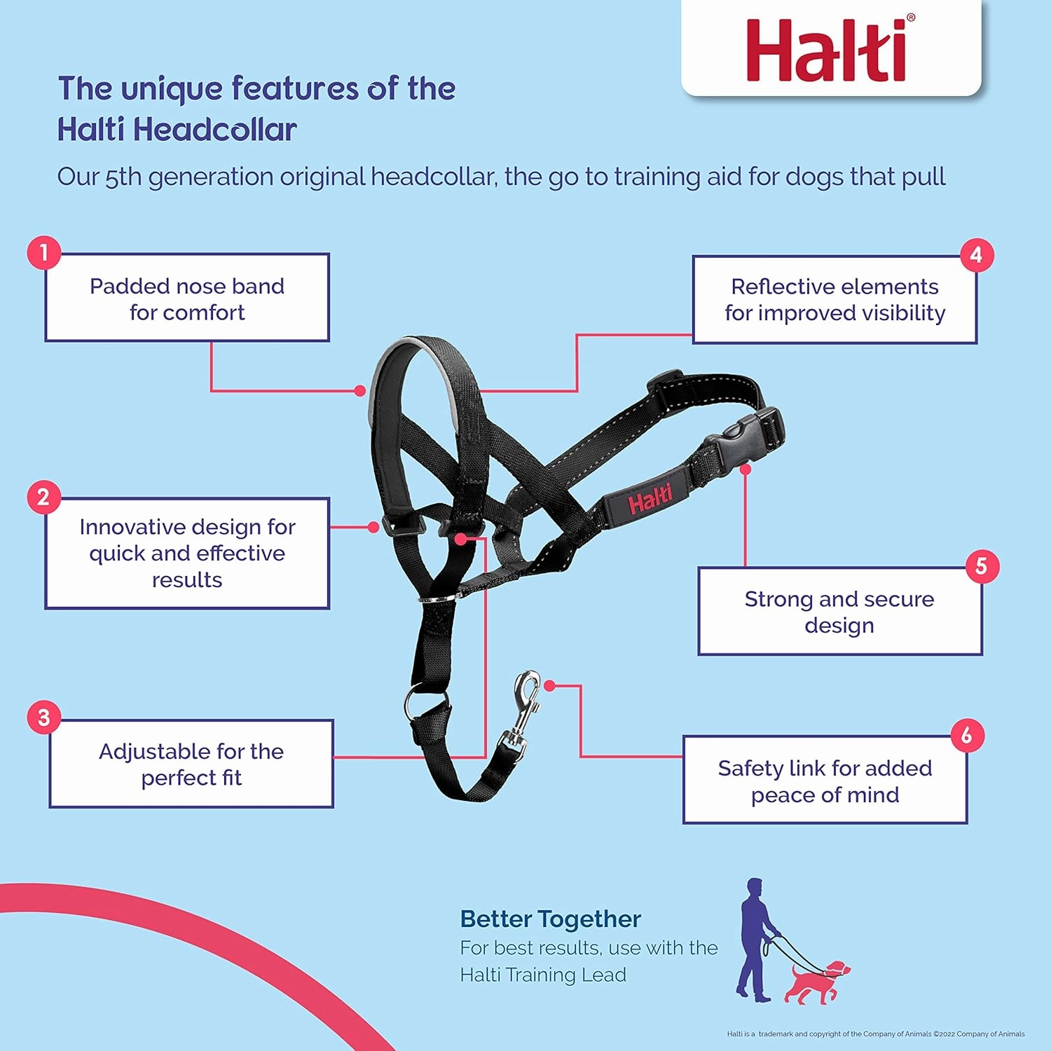 HALTI Headcollar - to Stop Your Dog Pulling on The Leash. Adjustable, Reflective and Lightweight, with Padded Nose Band. Dog Training Anti-Pull Collar for Medium Dogs (Size 3, Cobalt Blue)
