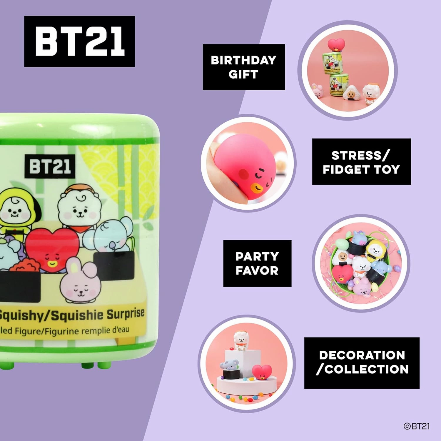 Hamee LINE Friends BT21 Cute Water Filled Squishy (Series 2 - Sushi) [Box Mini Fidget Stuffers Baby Birthday Gift Bag, Party Favors, Basket Filler, Stress Relief Toy] - 2 Pc. (Mystery - Blind Capsule)