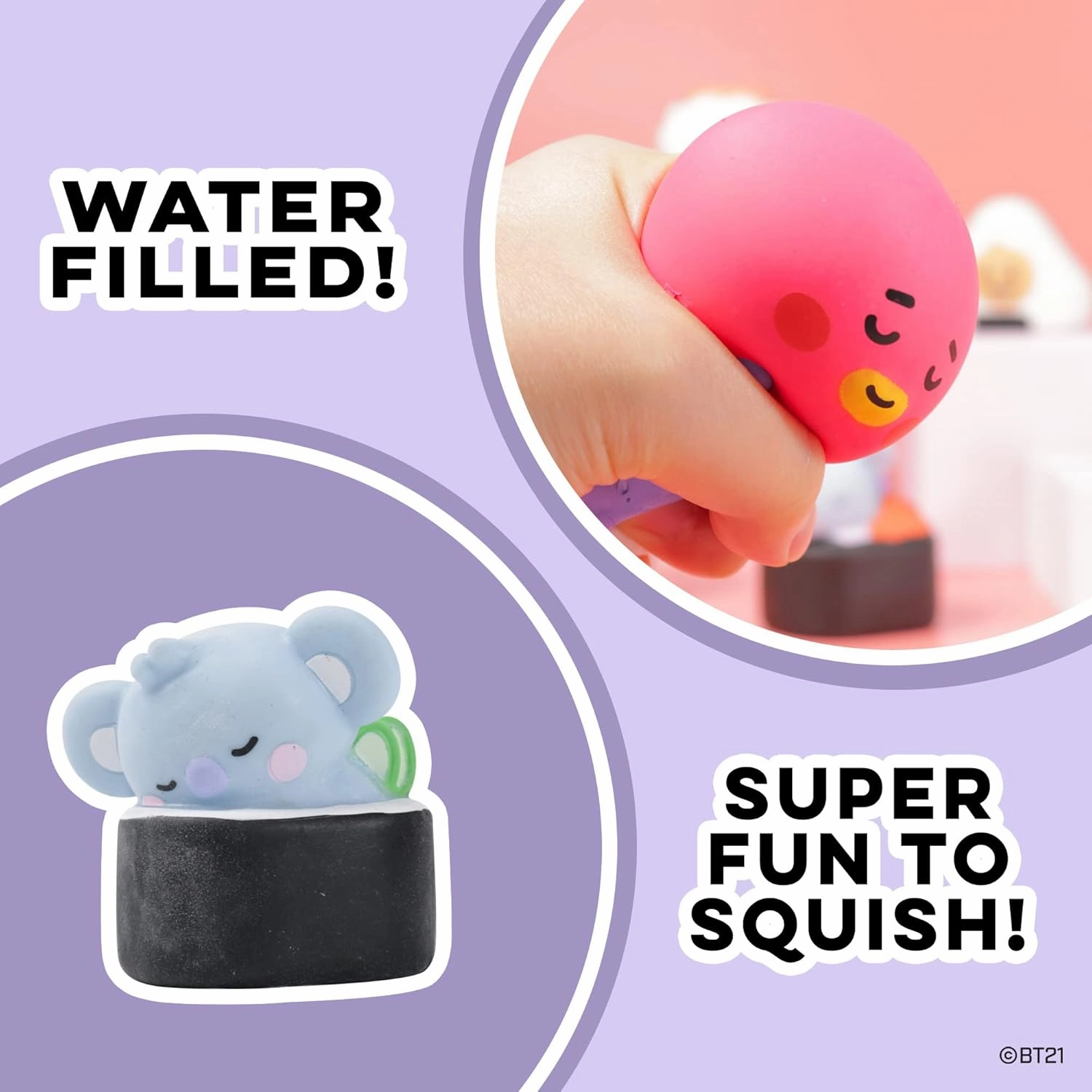 Hamee LINE Friends BT21 Cute Water Filled Squishy (Series 2 - Sushi) [Box Mini Fidget Stuffers Baby Birthday Gift Bag, Party Favors, Basket Filler, Stress Relief Toy] - 2 Pc. (Mystery - Blind Capsule)