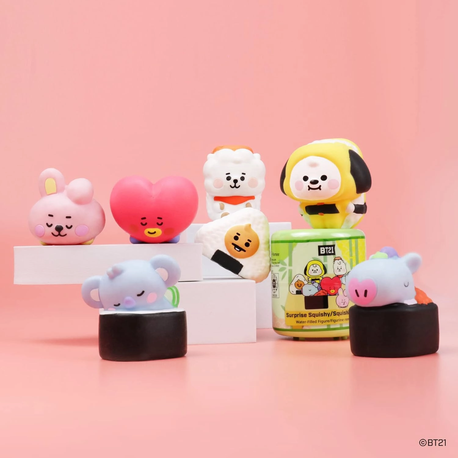 Hamee LINE Friends BT21 Cute Water Filled Squishy (Series 2 - Sushi) [Box Mini Fidget Stuffers Baby Birthday Gift Bag, Party Favors, Basket Filler, Stress Relief Toy] - 2 Pc. (Mystery - Blind Capsule)