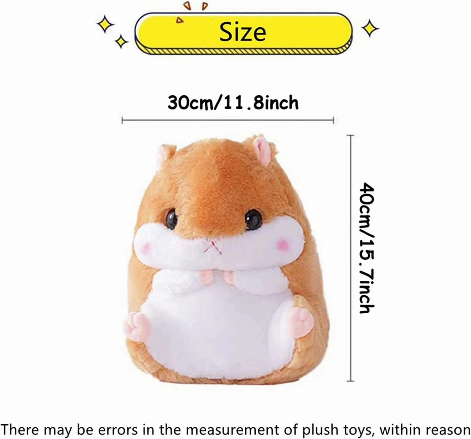 Hamster Plush Toy, Hamster Stuffed Animal Plush Pillow Birthday Xmas Gift for Kids (Brown 15.7''x11.8'')