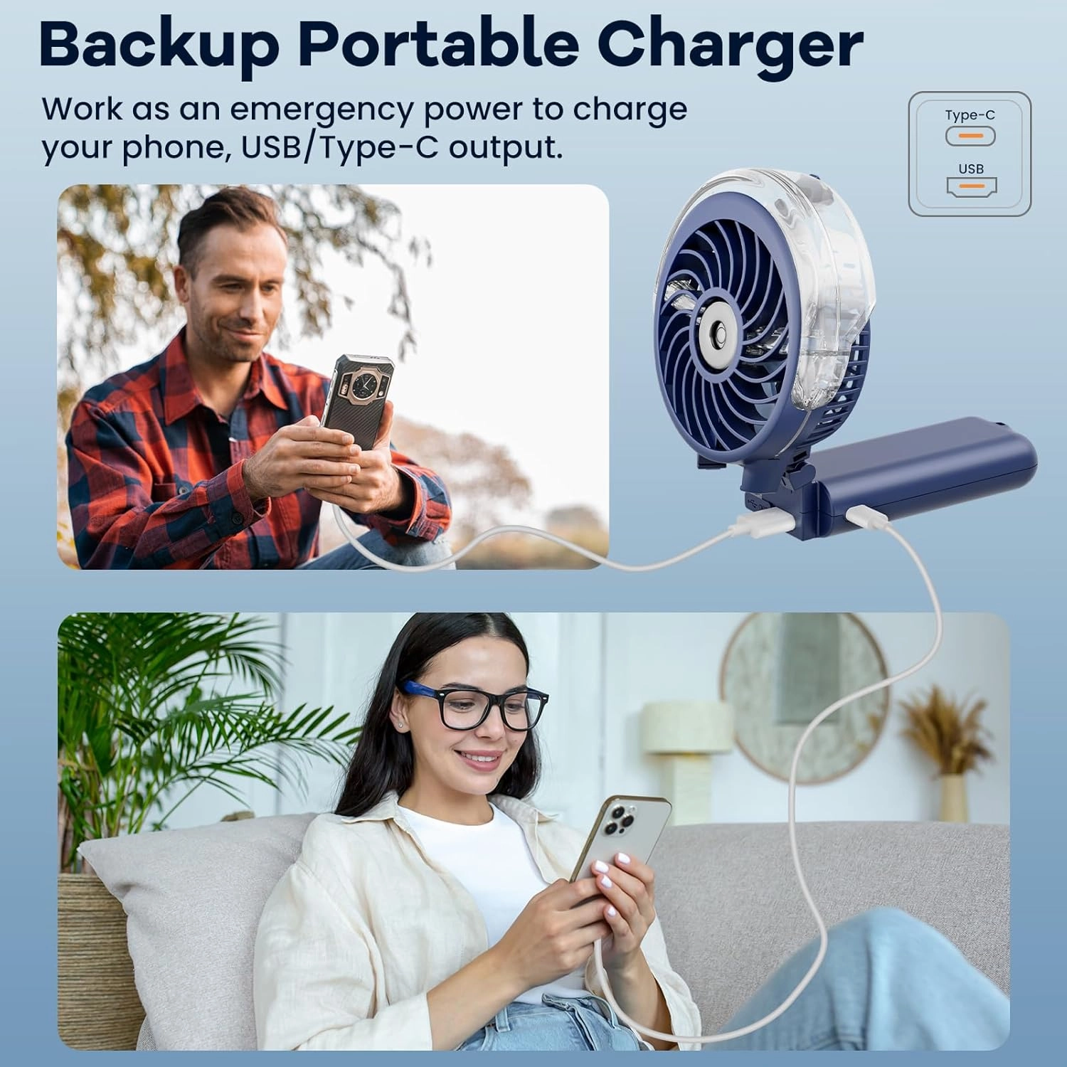 HandFan 5200mAh Upgraded Handheld Misting Fan, Rechargeable Personal Mister Fan, Spray Water Mist Fans, Electric Mini Hand Cooling AC Ice Fans for Beach Travel Outdoors(Royal Blue)