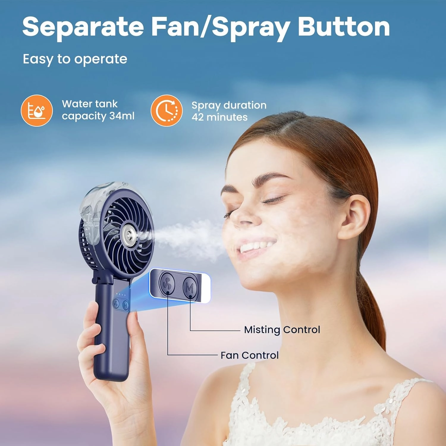 HandFan 5200mAh Upgraded Handheld Misting Fan, Rechargeable Personal Mister Fan, Spray Water Mist Fans, Electric Mini Hand Cooling AC Ice Fans for Beach Travel Outdoors(Royal Blue)