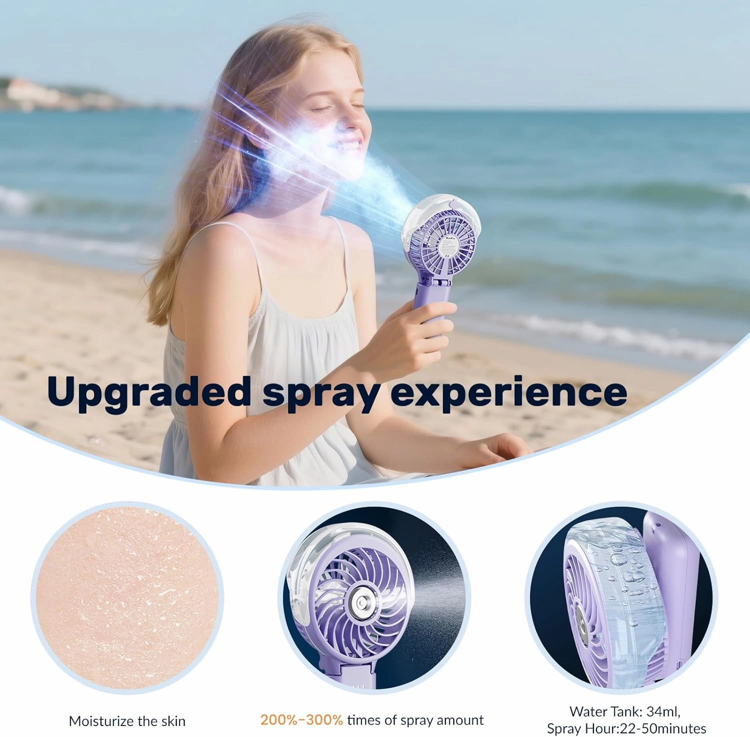 HandFan 5200mAh Upgraded Handheld Misting Fan, Rechargeable Personal Mister Fan, Spray Water Mist Fans, Electric Mini Hand Cooling AC Ice Fans for Beach Travel Outdoors(Royal Blue)