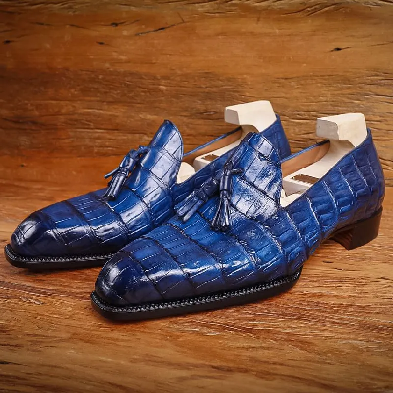 Handmade Crocodile Classic Tasseled Loafers