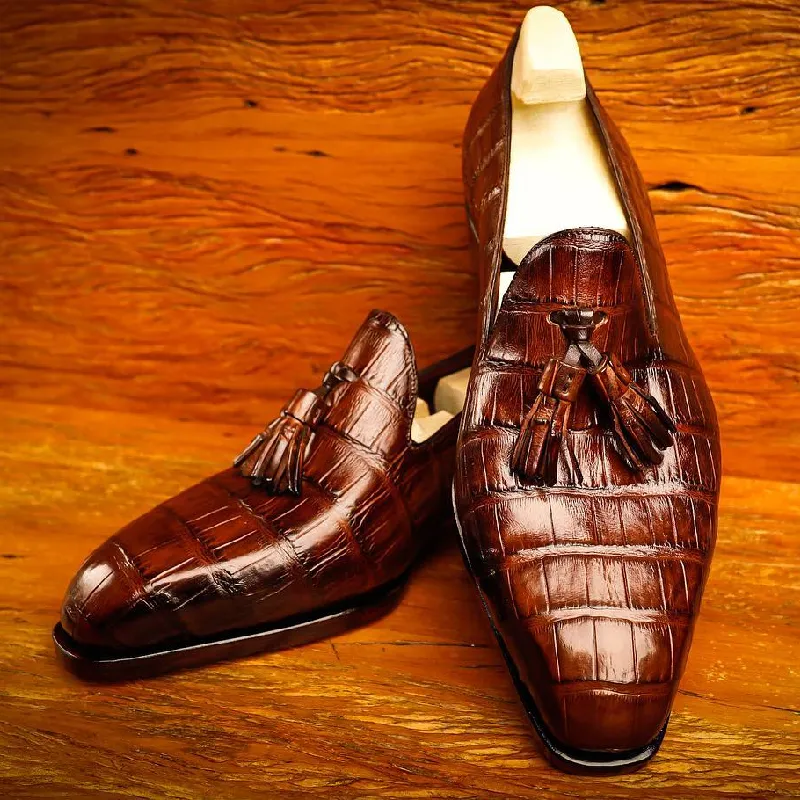 Handmade Crocodile Classic Tasseled Loafers