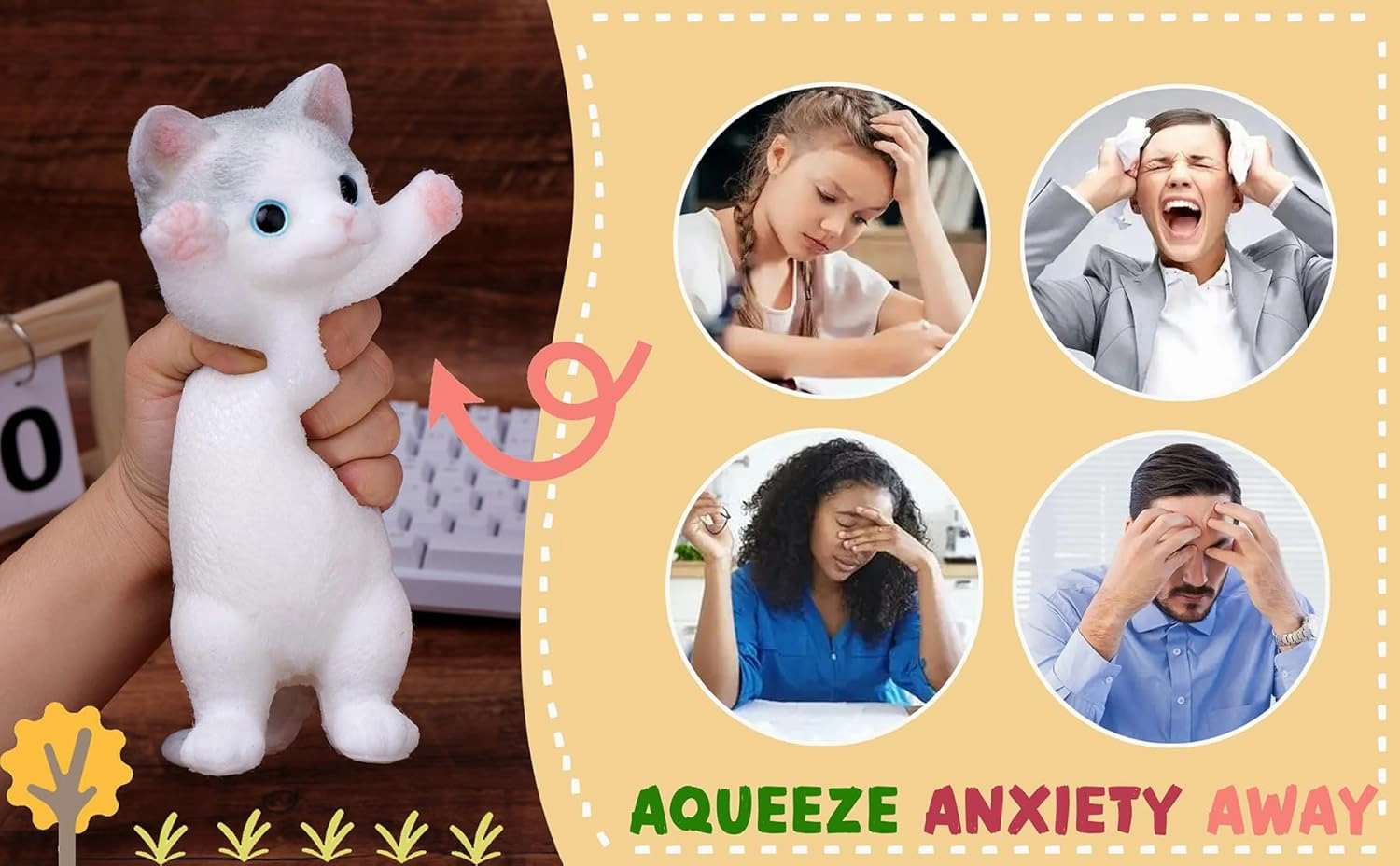 Handmade Squishy Toys Cute Cat Squeeze Toy No Odor Silicone Simulation Cats Doll Toys Cute Kitty Squishy Stress Relidf Toy (Yellow)
