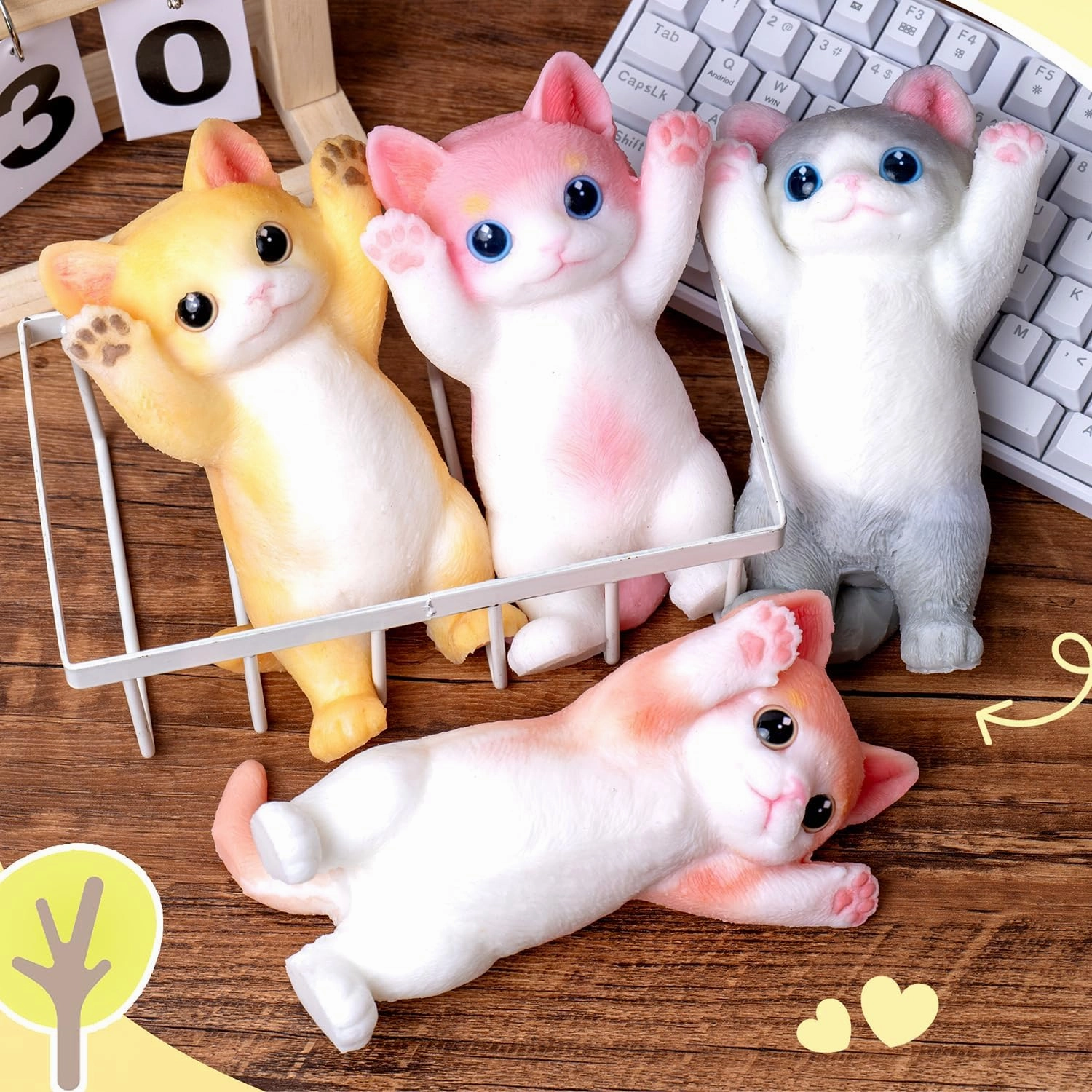 Handmade Squishy Toys Cute Cat Squeeze Toy No Odor Silicone Simulation Cats Doll Toys Cute Kitty Squishy Stress Relidf Toy (Yellow)