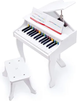 Hape Deluxe White Grand Piano | Thirty Key Piano Toy with Stool, Electronic Keyboard Musical Toy Set for Kids 3 Years 