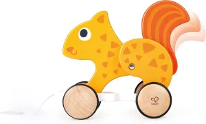 Hape: Pull Along - Squirrel - Orange - Wooden Animal Toy, Rubber Rimmed Wheels, Encourage Walking, Push & String Pull, Kids Baby Toddler, Ages 12 mo 