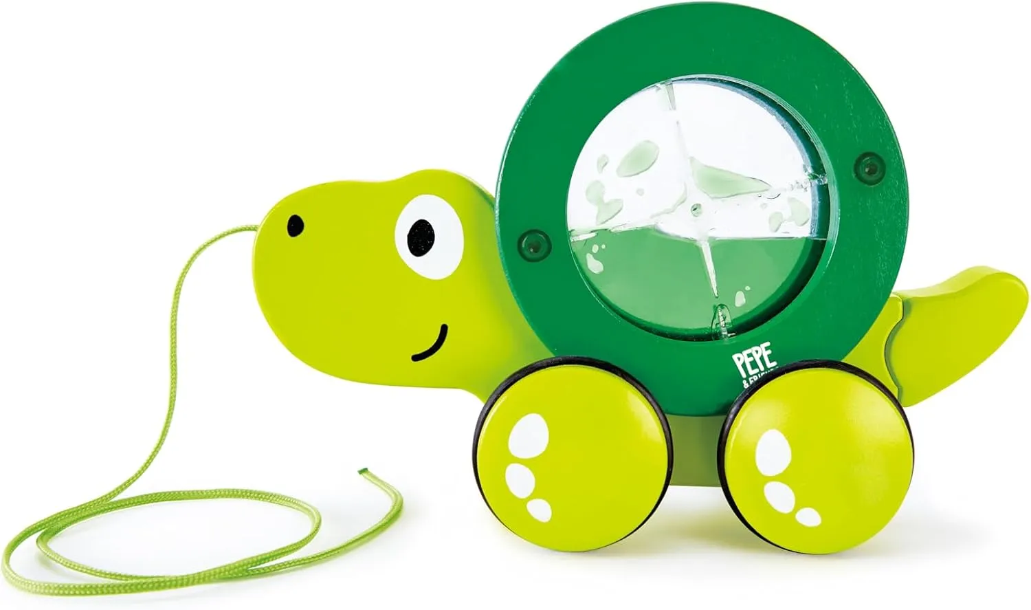 Hape Tito Pull Along | Wooden Turtle with Swirling Shell Pull Toddler Toy, Green