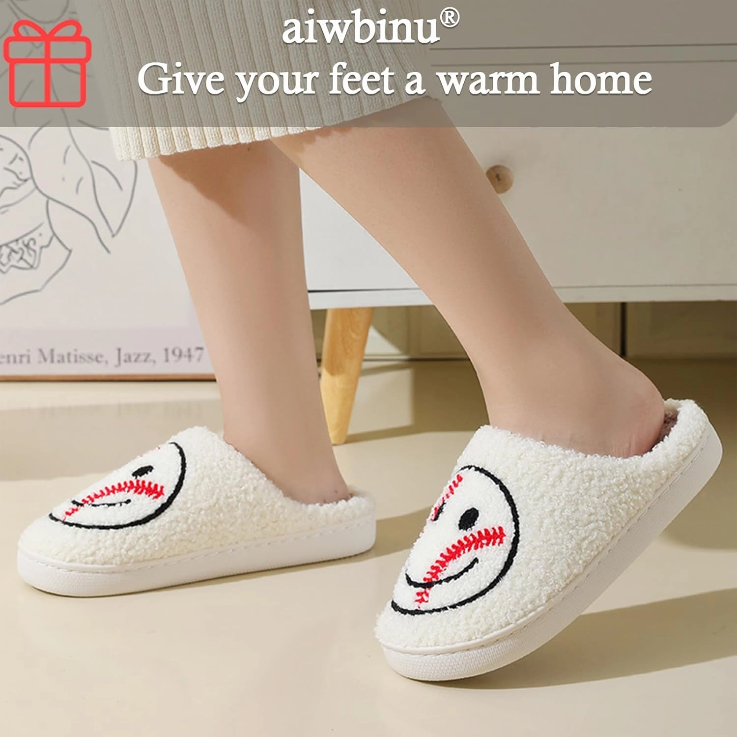 Heart/Happy Face Slippers for Women,Cute Indoor Memory Foam Slip,White Curly Soft Plush,Warm Winter Gift,Prime membership low prices，Mother's Day gift