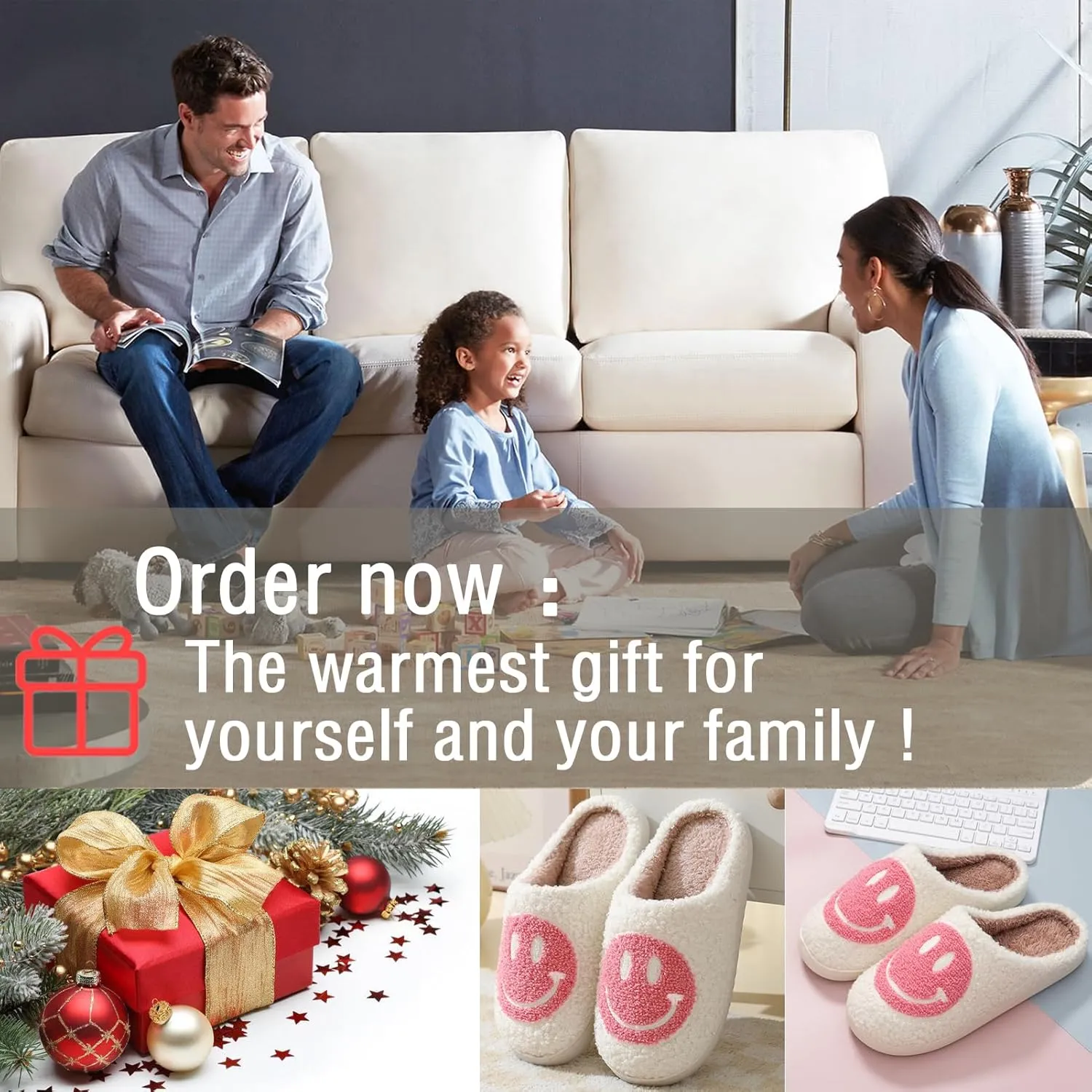 Heart/Happy Face Slippers for Women,Cute Indoor Memory Foam Slip,White Curly Soft Plush,Warm Winter Gift,Prime membership low prices，Mother's Day gift