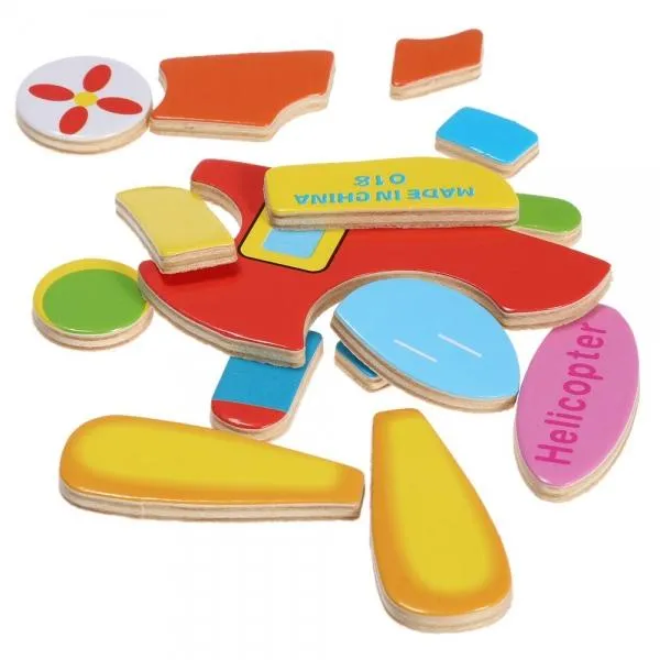 Helicopter Shaped Wooden Puzzle Block Cartoon Educational Toy Multicolor