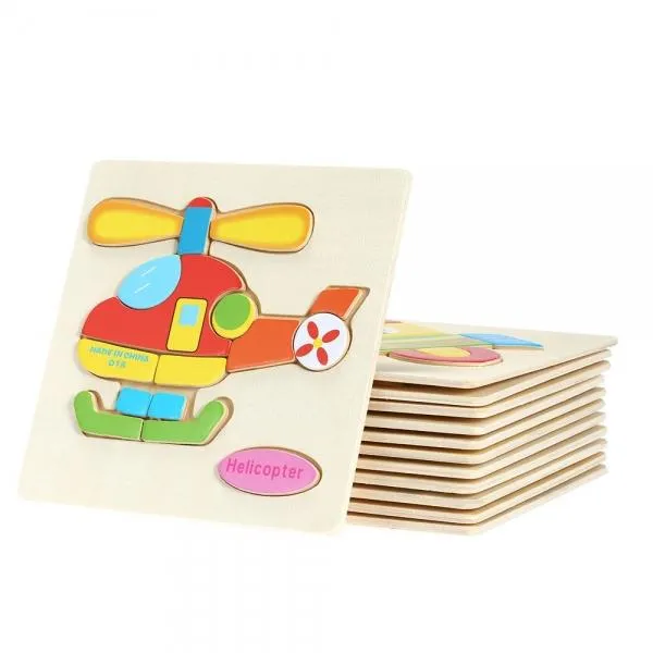 Helicopter Shaped Wooden Puzzle Block Cartoon Educational Toy Multicolor