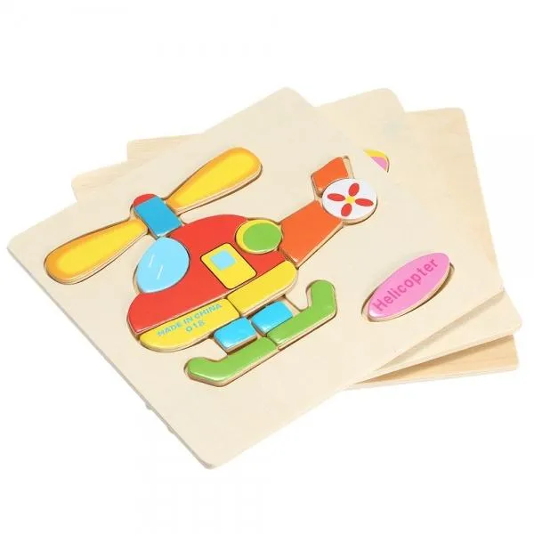 Helicopter Shaped Wooden Puzzle Block Cartoon Educational Toy Multicolor