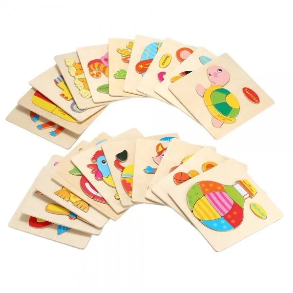 Helicopter Shaped Wooden Puzzle Block Cartoon Educational Toy Multicolor