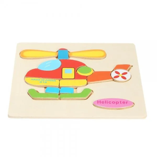 Helicopter Shaped Wooden Puzzle Block Cartoon Educational Toy Multicolor