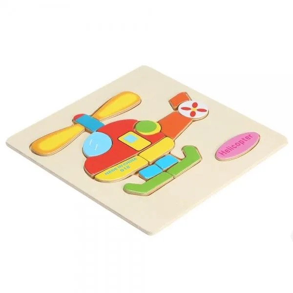 Helicopter Shaped Wooden Puzzle Block Cartoon Educational Toy Multicolor