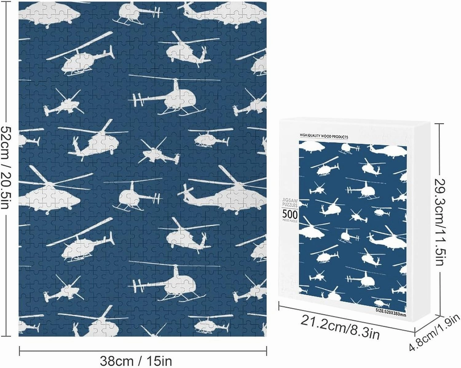Helicopter Silhouettes Novelty Wooden Jigsaw Puzzle Printed Pictures Wall Art Decor for Living Room