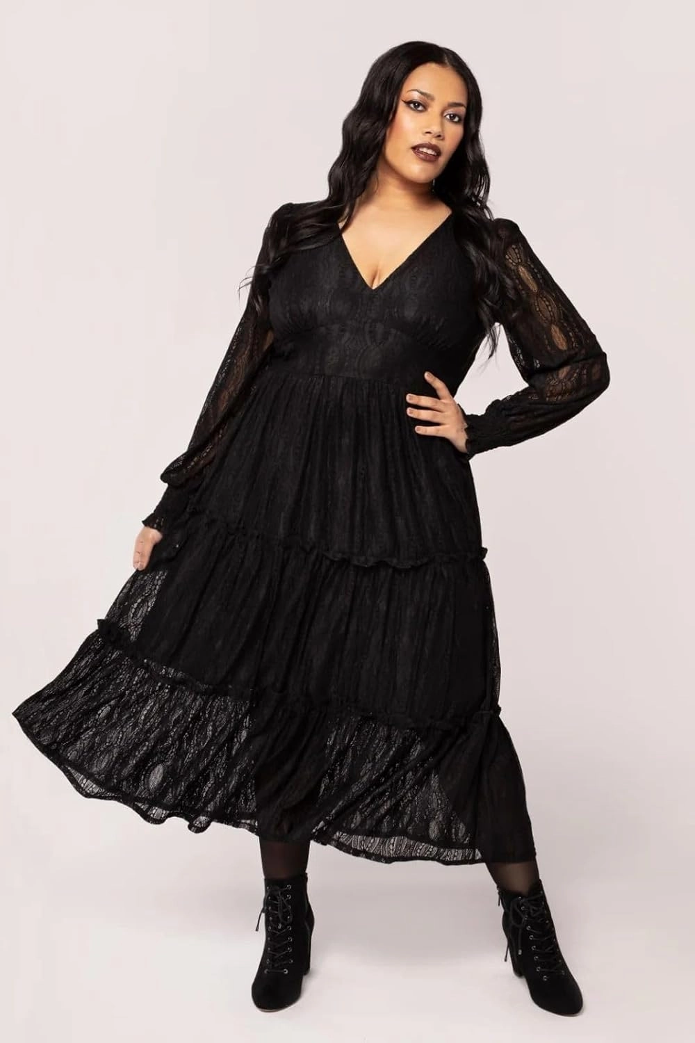 Hell Bunny Rhea Black Lace Maxi Dress