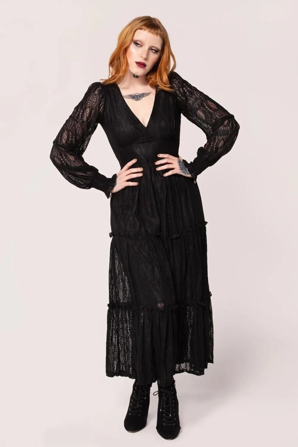 Hell Bunny Rhea Black Lace Maxi Dress