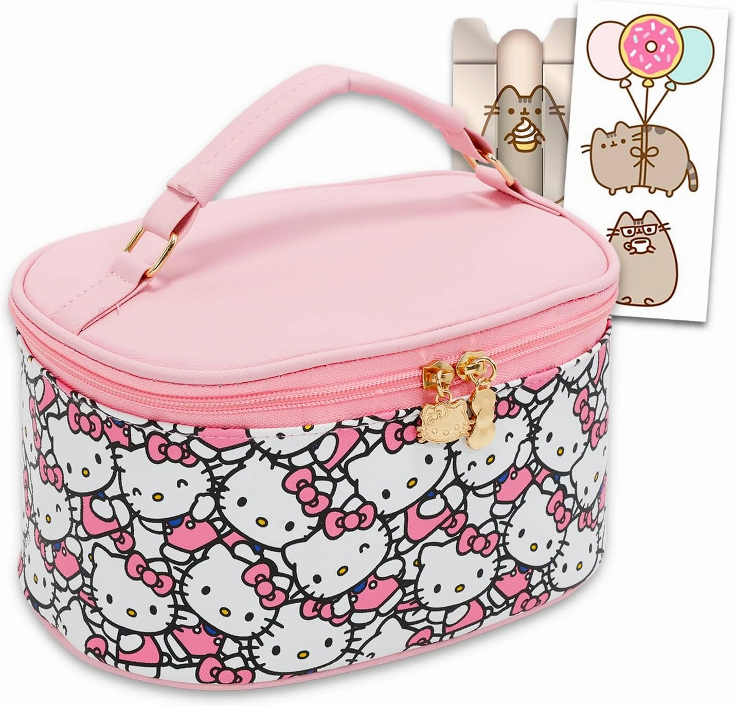 Hello Kitty Cosmetic Bag Set - Bundle with Oval Cosmetic Bag for Makeup, Travel Size Toiletries Plus Phone Wallet, Stickers | Hello Kitty Travel Bag for Girls, Women