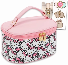Hello Kitty Cosmetic Bag Set - Bundle with Oval Cosmetic Bag for Makeup, Travel Size Toiletries Plus Phone Wallet, Stickers | Hello Kitty Travel Bag for Girls, Women