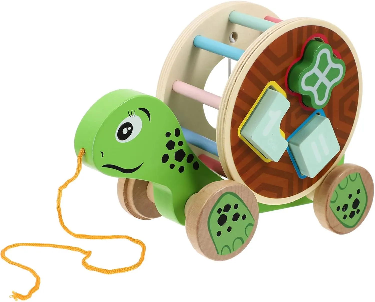HEMOTON Cartoon Trailer Toy Wooden Pull Along Toy for Boys and Girls Pulling Car
