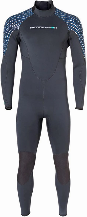 Henderson Mens 5mm Greenprene Back Zip Full Wetsuit-Black/Blue/Silver-MS