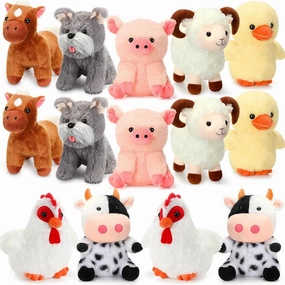 Hiboom 7 Pack Farm Stuffed Plush Animals Toys Set 8 Inch Barnyard Stuffed Animals Bulk Soft Pig Rooster Horse Duck Sheep Cow Dog Toy Gifts for Birthday Party Favor Supplies