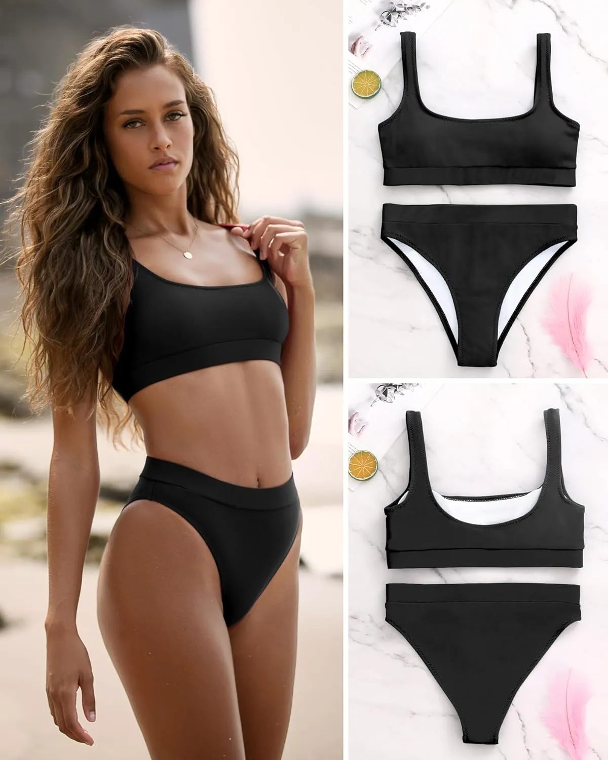 High Waisted Bikini for Women Tummy Control Bottoms Push Up Crop Top Swimsuit 2 Piece High Cut Teens Girls Bathing Suits