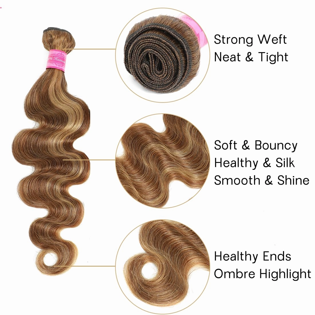 Highlight Body Wave 3 Bundles With Closure Human Hair 14 16 18 12 Honey Blonde 12A 100% Virgin Brazilian Wavy Bundles With 4x4 Closure Thick Track Ombre Brown Colored Human Hair Bundles With Closure