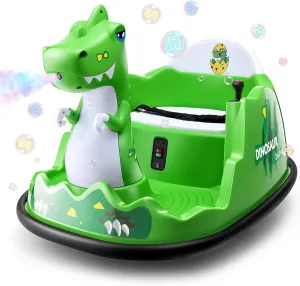 Hikole Toddler Bumper Car with Remote Control - 12V Electric Ride on Bumper Car for Baby with Spray, Music, 3 Speeds, Seat Belt, Indoor & Outdoor Use, Dinosaur Gift for Kids Ages 2-5, Green