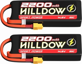 Hilldow 14.8V 4S Lipo Battery 85C 2200mAh RC Battery Rechargeable with XT60 Plug for RC Models Airplane Helicopter Remote Control Quadcopter Drone FPV (2 Packs)